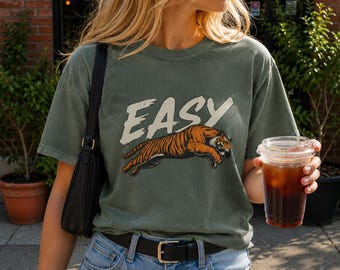 Camiseta Easy Tiger Comfort Colors, camiseta vintage con estampado de tigre, camiseta retro de animales, camiseta vaquera del oeste, regalo para amantes de los animales, camiseta de tigre