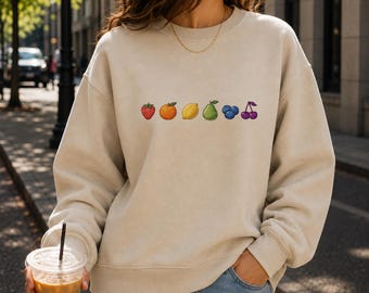 Fruit Sweatshirt, Gildan Sweatshirt, Fruit Crewneck, Summer Sweatshirt, Fruit Sweater, Colorful Fruit Pullover, Y2K Summer Top, Girly Top