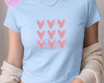 Pink Heart Crop Top, Heart Crop Top, Cute Pink Hearts Top, Love Crop Top, Valentines Crop Top, Mom Gift, Mothers Day Gift, Pink Hearts Top