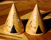1940's Vintage Wood TeePee Salt and Pepper Set