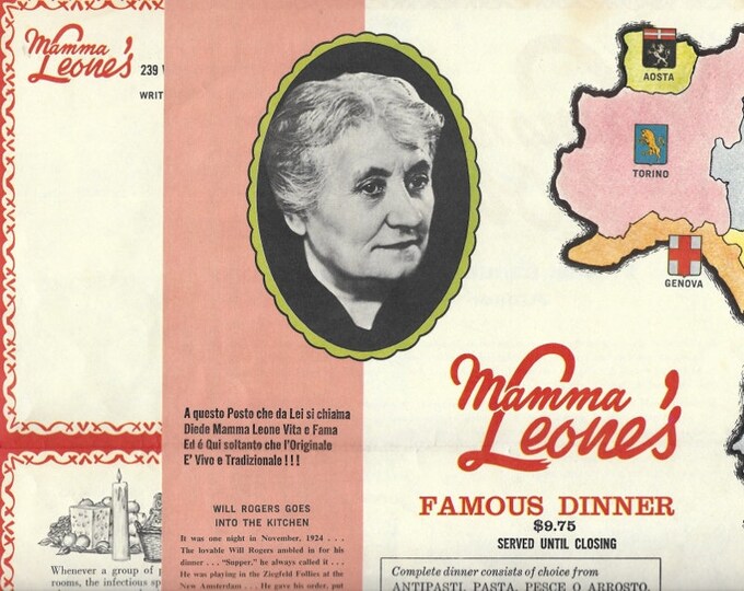 Vintage Menu Mamma Leone's New York City Etsy