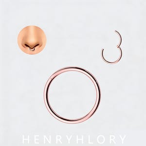 May include: Rose gold nose rings in various styles. The image shows a closed ring, an open ring, and a nose with a ring in place. The brand name "HENRYHLORY" is printed at the bottom of the image.