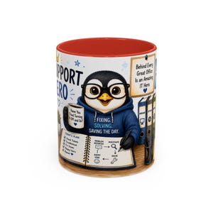 Taza de cerámica "Héroe del soporte informático" / Taza de café "Pingüino tecnológico"