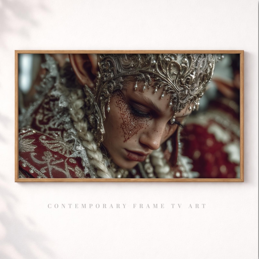 Elven Frame Design Crimson Elven Queen Portrait – Dark Regal Fantasy Art for Samsung Frame ...
