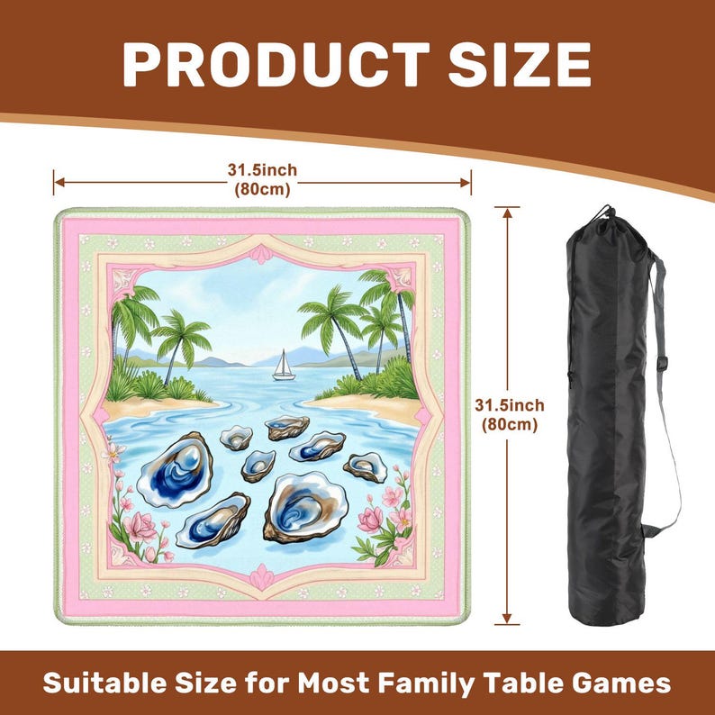 Oyster Mahjong Game Mat with Carrying Bag Coastal Table Cover Blue Preppy Mahjong Game Accessory image 3