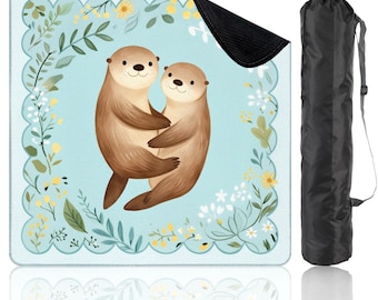 Otter Mahjong Mat with Storage Bag Coastal Cottagecore Tile Game Table Mat Blue Preppy Game Night Accessory Otter Lover Gift for Players