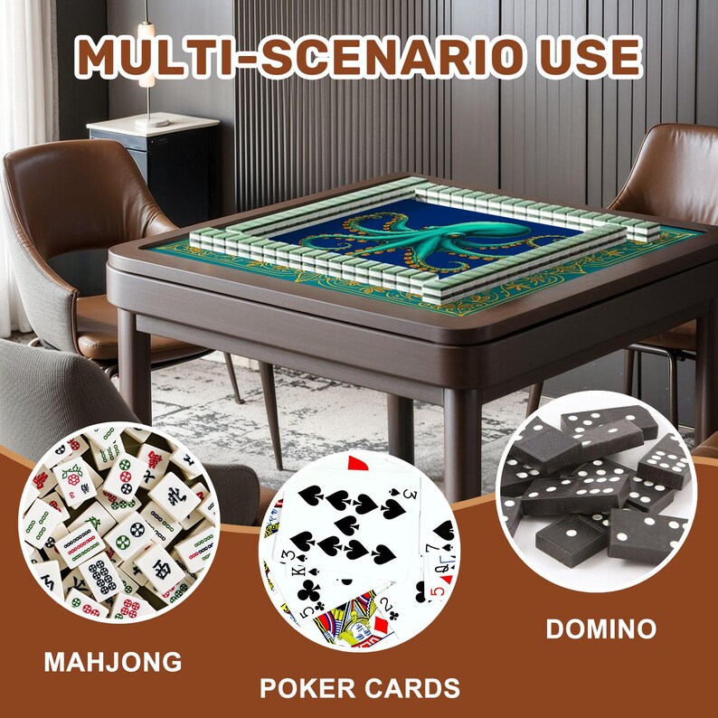 Octopus Mahjong Mat with Storage Bag Colorful Tile Game Table Mat Teal Maximalist Mah Jongg Game Mat Table Cover Gift for Mahjong Players image 6