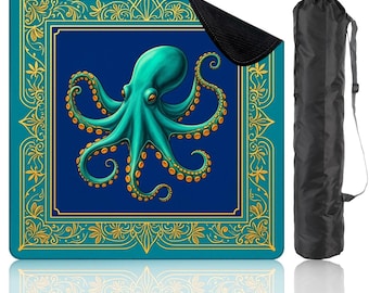 Octopus Mahjong Mat with Storage Bag Colorful Tile Game Table Mat Teal Maximalist Mah Jongg Game Mat Table Cover Gift for Mahjong Players