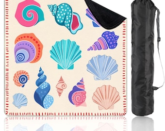 Cute Sea Shells Mahjong Mat with Storage Bag Preppy Colorful Beach Style Game Mat Game Night Gift for Players or Hosts