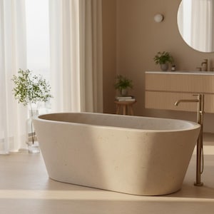 Marmor Badewanne | Glattes freistehendes Design | 80cm Breite | Massangis Clair Limestone