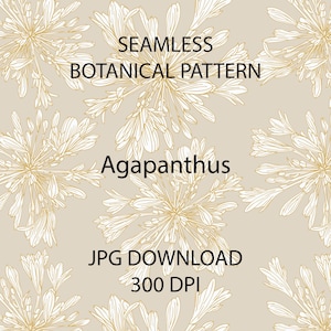 Seamless Botanical Pattern Tile | Agapanthus Floral Repeat | Chinoiserie Style | Wallpaper & Fabric Design | JPG Download