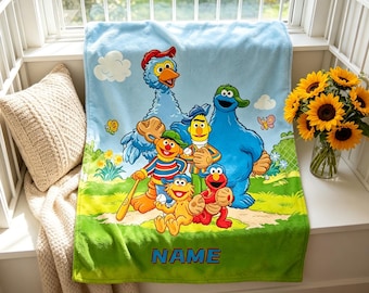 Coperta morbida personalizzata di Sesame Street, con nome personalizzato, regalo per bambini