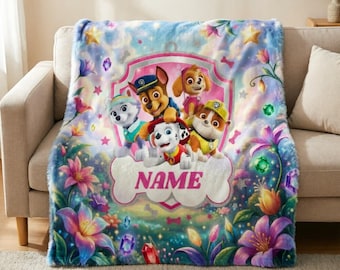 Coperta in peluche personalizzata Paw Patrol con nome a scelta per bambini piccoli