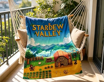 Stardew Valley Decke, weicher Überwurf, gemütlicher Farming Sim-Fanüberwurf für Spielzimmerdekor