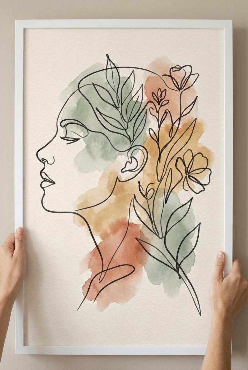 Minimalist Female Line Art Print, Abstract Boho Wall Decor, Neutral ...