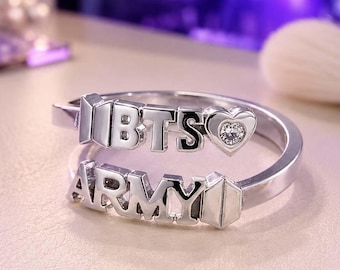 BTS ARMY-inspirierter Ring, silberfarbenes Kristallherz, Kpop-Fan-Schmuck