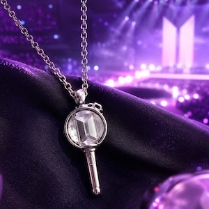 BTS Concert Lightstick-Inspired Necklace–Featuring Purple/White Cabochon Accents&Rhinestone Halo; K-Pop Style Accessory; 5 Styles Available