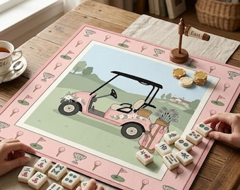 Tapete de Mahjong rosa vintage para golf - Funda de mesa de neopreno con estética retro de 80 cm, decoración para noches de juegos femeninas, regalo para anfitrionas amantes del Mahjong.