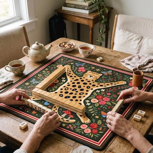 Leopard Mahjong Matte, rutschfeste 31,5-Zoll-Brettspielmatte, ästhetische Blumentischabdeckung für Poker, Fliesen und Brettspiele, Geschenk für Gamer
