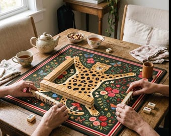 Tapete de Mahjong con diseño de Leopardo, antideslizante, cuadrado de 80 cm, con diseño floral para póker, fichas y juegos de mesa, ideal como regalo para gamers.