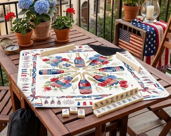 Patriotic Mahjong Mat with Storage Bag Champagne Game Mat Mahj Ongg Game Night USA Mahj Table Mat Mahjong Accessories Gift For Players