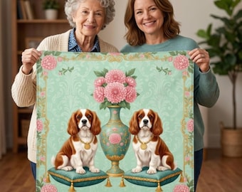 Chinoiserie Preppy Dog Mahjong Mat - Vintage Game Table Cover - 31.5" Non-Slip Poker Mat With Bag Grandmillennial Gift