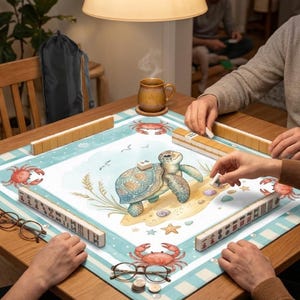 Coastal Sea Turtle Mahjong Mat – Watercolor Beach Game Night Decor (31.5" w/ Bag) image 4