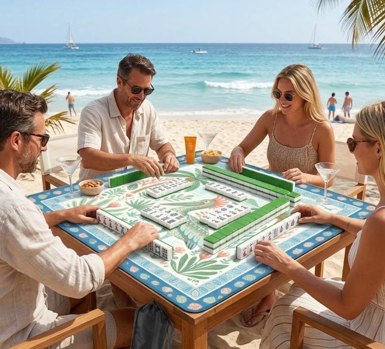 Pelican Mahjong Mat 31.5" - Nonslip Table Cover for Board Games & Poker, Coastal Playmat with Carrying Bag Game Night Decor image 7