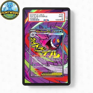 May include: A graded Pokémon card featuring Mega Gengar EX, encased in a black slab. The card has a purple and pink design with Japanese text and the words "CARD NOT INCLUDE". The PSA label indicates a mint condition.