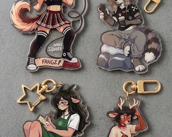 FANGZ Furry Acrylic Keychains, Boydeer, Kiko, Lazy Wolfdog
