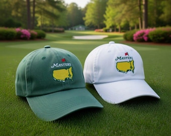 マスターズゴルフハット刺繍入りダッドキャップ、オーガスタスタイルゴルフキャップ、ヴィンテージゴルフハット、ゴルフ愛好家へのギフト、調節可能なコットンベースボールキャップ