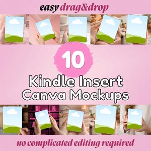 Maqueta de inserto para Kindle, plantilla de Canva, 10 maquetas editables para Kindle, paquete de maquetas con función de arrastrar y soltar, funda transparente imprimible, descarga digital instantánea.