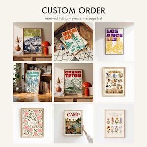 May include: A collection of nine framed art prints featuring various travel and nature themes, including text-based designs for Colorado, Michigan, Los Angeles, Lake Tahoe, Grand Teton, Texas, North Dakota, Camp, and Wildflowers of Montana.