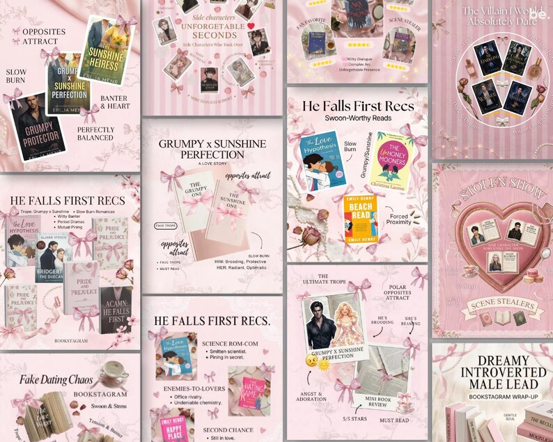 Bookstagram Canva Templates Pink Coquette: Book Review, Content Creator Booktok Instagram Trendy Bookish Reader Writer Author Social Media