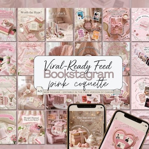 Bookstagram Canva Templates Pink Coquette: Book Review, Content Creator Booktok Instagram Trendy Bookish Reader Writer Author Social Media