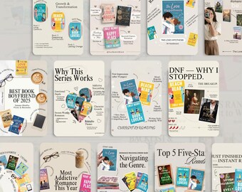 Book Review Bookstagram Canva Templates: Romance Author Reader, Booktok Content Creator, Bookish Book Lover Instagram