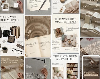 Plantillas de Instagram para autores de novelas románticas: Bookstagram, Canva, imagen de marca en redes sociales (promoción de lanzamiento de libros, marketing para escritores)
