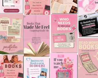 Plantillas rosas de Bookstagram para Canva: Reseña de libros, Paquete de contenido para creadores de libros románticos (Autor independiente)