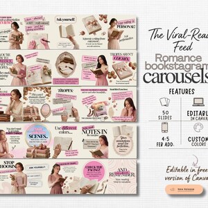 Romance Bookstagram Carousel Template | Canva, Booktok Content Creator & Book Review Instagram Post (Bookish Author Marketing)