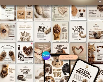 Pet Instagram Templates | Pet Sitter Bundle, Dog Walking Canva Post, Cat Grooming & Vet Business Social Media