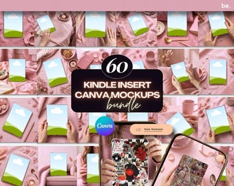 60 Pink Kindle Insert Mockup Templates, Canva E-Reader Case Mockup