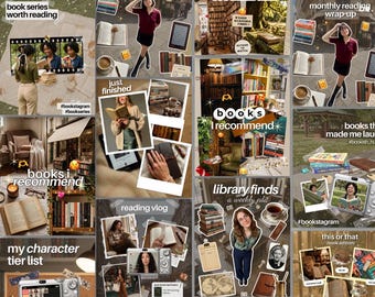 Bookstagram Templates Canva Aesthetic Instagram | Trendy iOs Book Club, Book Lover Review & BookTok | Bookish Content Creator Social Media