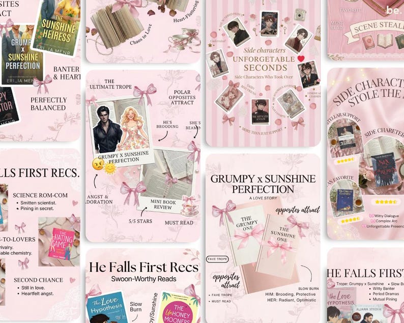 Bookstagram Canva Templates Pink Coquette: Book Review, Content Creator Booktok Instagram Trendy Bookish Reader Writer Author Social Media
