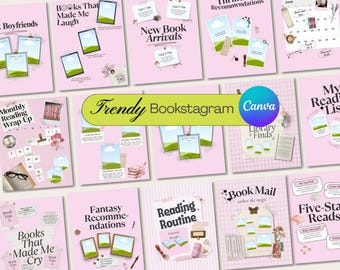 Bookstagram Canva Templates | Pink Viral Trendy Aesthetic Book Lover Instagram & BookTok Posts | Bookish Content Creator Social Media Kit