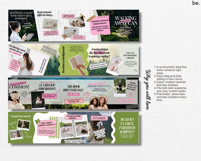 Bookstagram Carousel Template Instagram Post Story Cottagecore Bookish ...