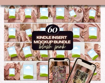 60 Kindle Insert Mockup Canva Template, Clear Case & Sticker Mockup, Editable E-Reader Mockup (Blush Pink)