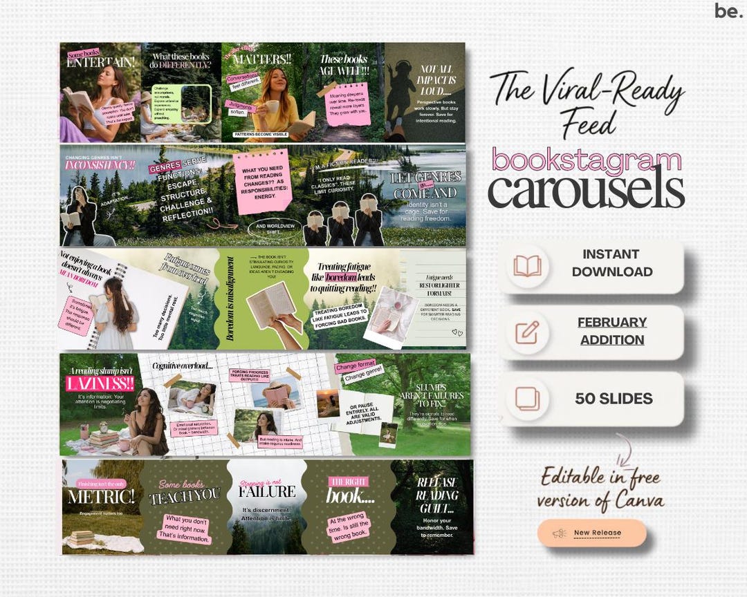 Bookstagram Carousel Template Instagram Post Story Cottagecore Bookish ...