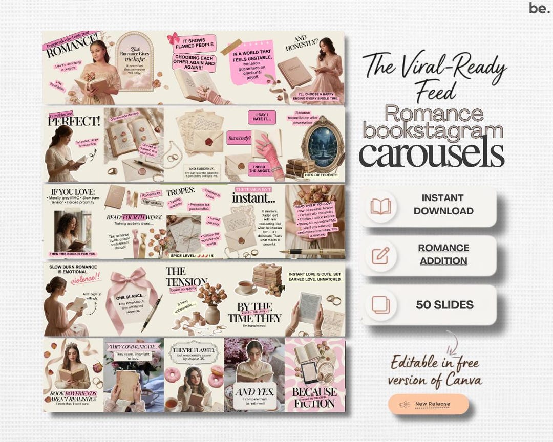 Romance Bookstagram Carousel Template | Canva, Booktok Content Creator ...