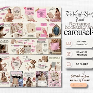 Romance Bookstagram Carousel Template | Canva, Booktok Content Creator & Book Review Instagram Post (Bookish Author Marketing)