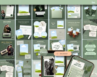 Green Bookstagram Canva Romance Indie Author Instagram Templates | Writer Book Launch Social Media Promo Kit
